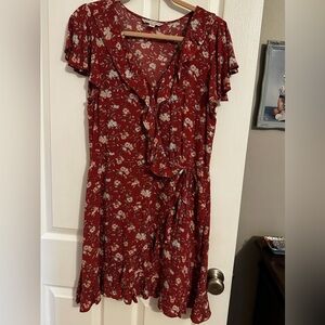 American Eagle Floral Red Wrap Dress sz large